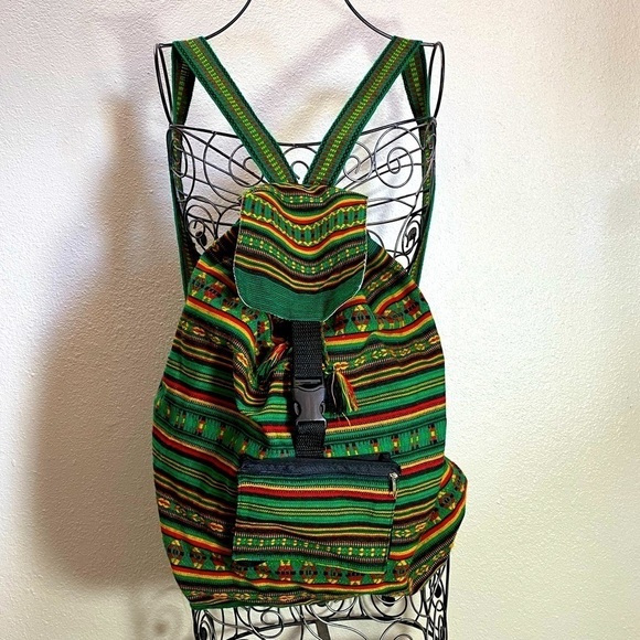 Mexican Knit green striped backpack - Picture 1 of 5
